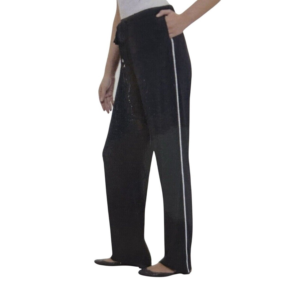 Company Ellen Tracy Wide Leg Pants Women XL Black Side Stripe Drawstring Relaxed